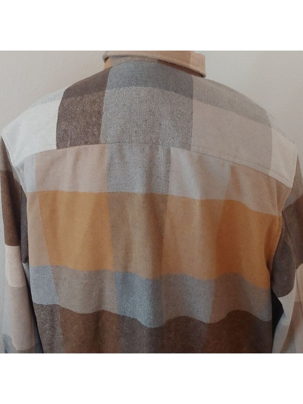 Men's Plaid Polyester Blend Button Shirt Brown, Tan, XL - Picture 7 of 15